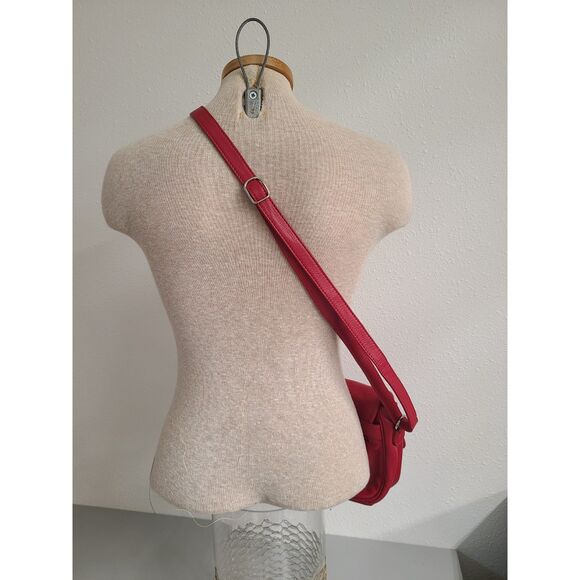 Statement Red Leather Crossbody Purse Bag Tassel Zipper Pouch Adjustable Strap - Picture 5 of 9